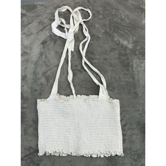Reformation Ali Top White Linen Smocked Tie Strap Tank Women’s Size 10 - Picture 3 of 5